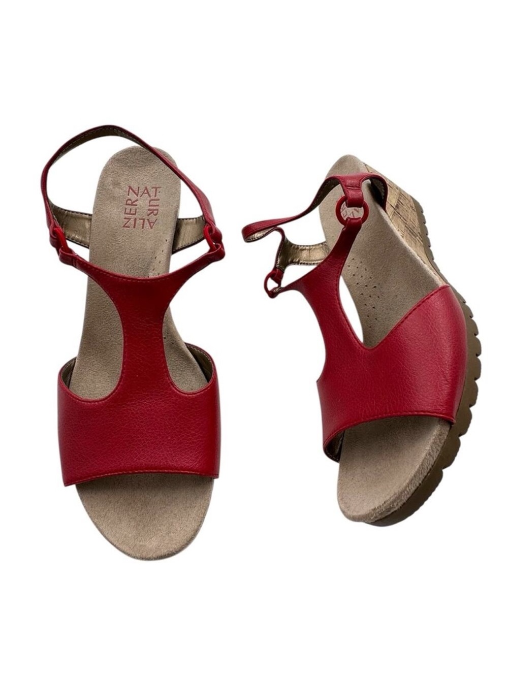 Naturalizer Norwood Cork Wedge Red Slingback Open Toe Sandals Size 8.5 Wide